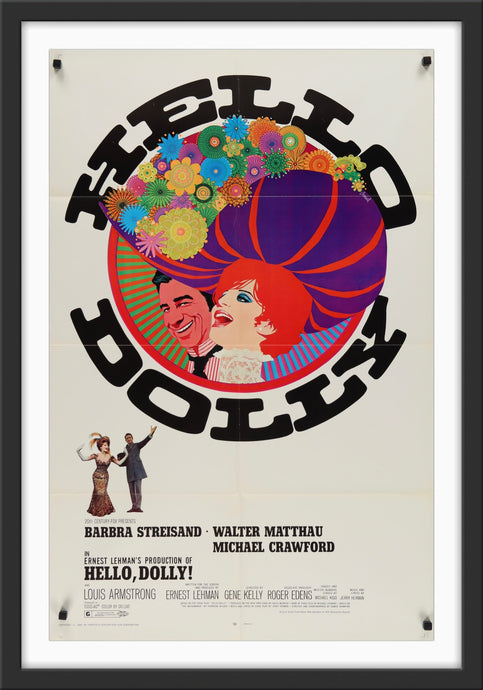 An original movie poster for the film Hello Dolly with artwork by Richard Amsel