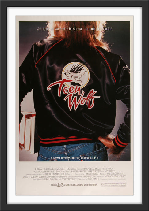 An original movie poster for the Michael J Fox film Teen Wolf