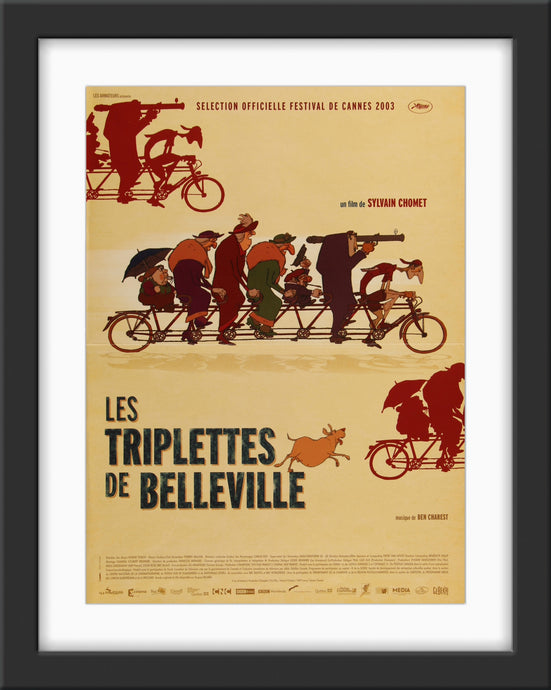 An original french movie poser for the film The Triplets of Belleville