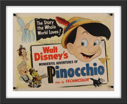 An original movie poster for the Disney film Pinocchio