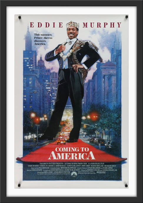 An original movie poster for the Eddie Murphy film Coming To America with artwork by Drew Struzan