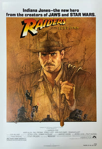 An original movie poster for the Indiana Jones film Raiders of the Lost Ark