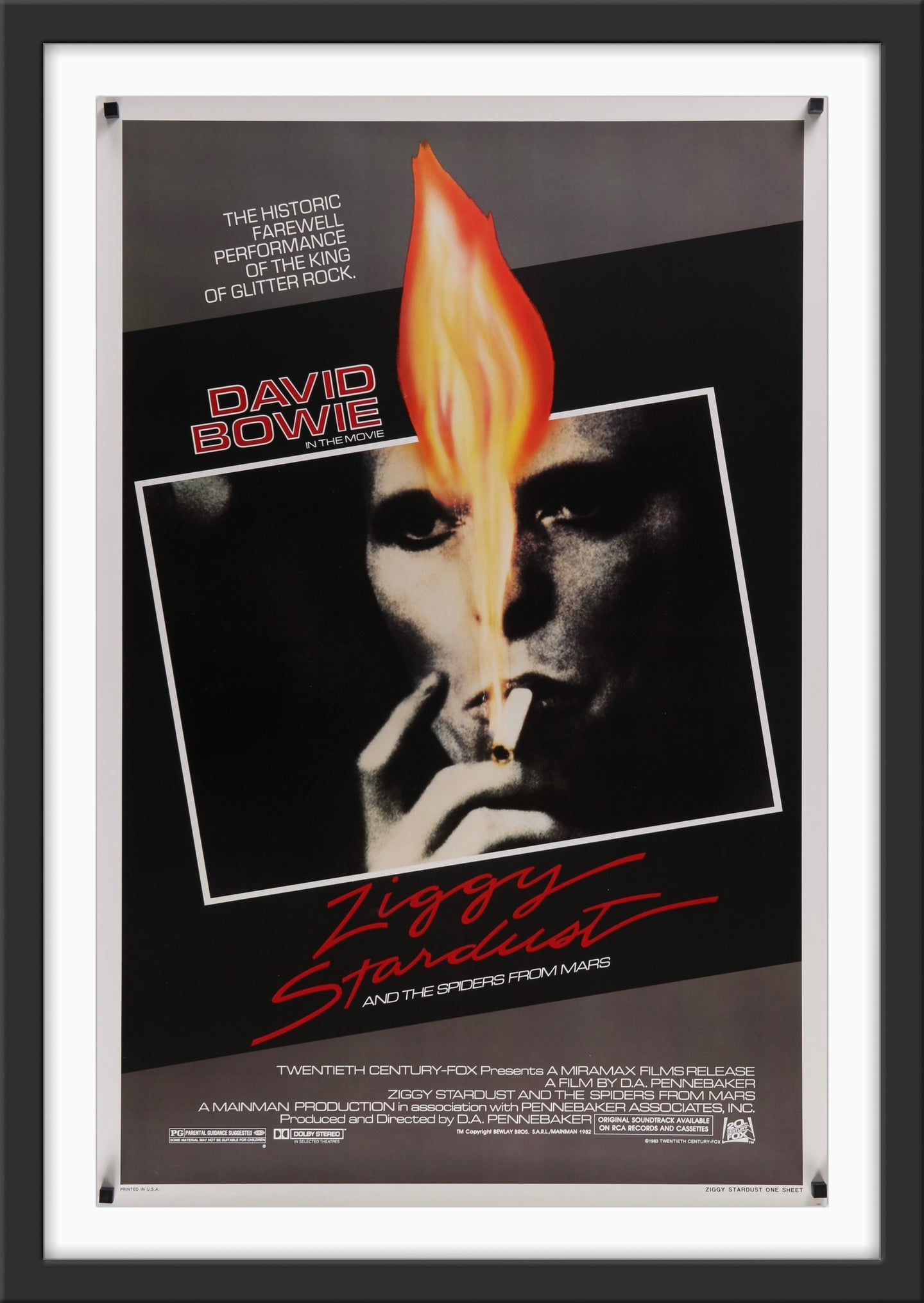 An original movie poster for the David Bowie film Ziggy Stardust and the Spiders From Mars