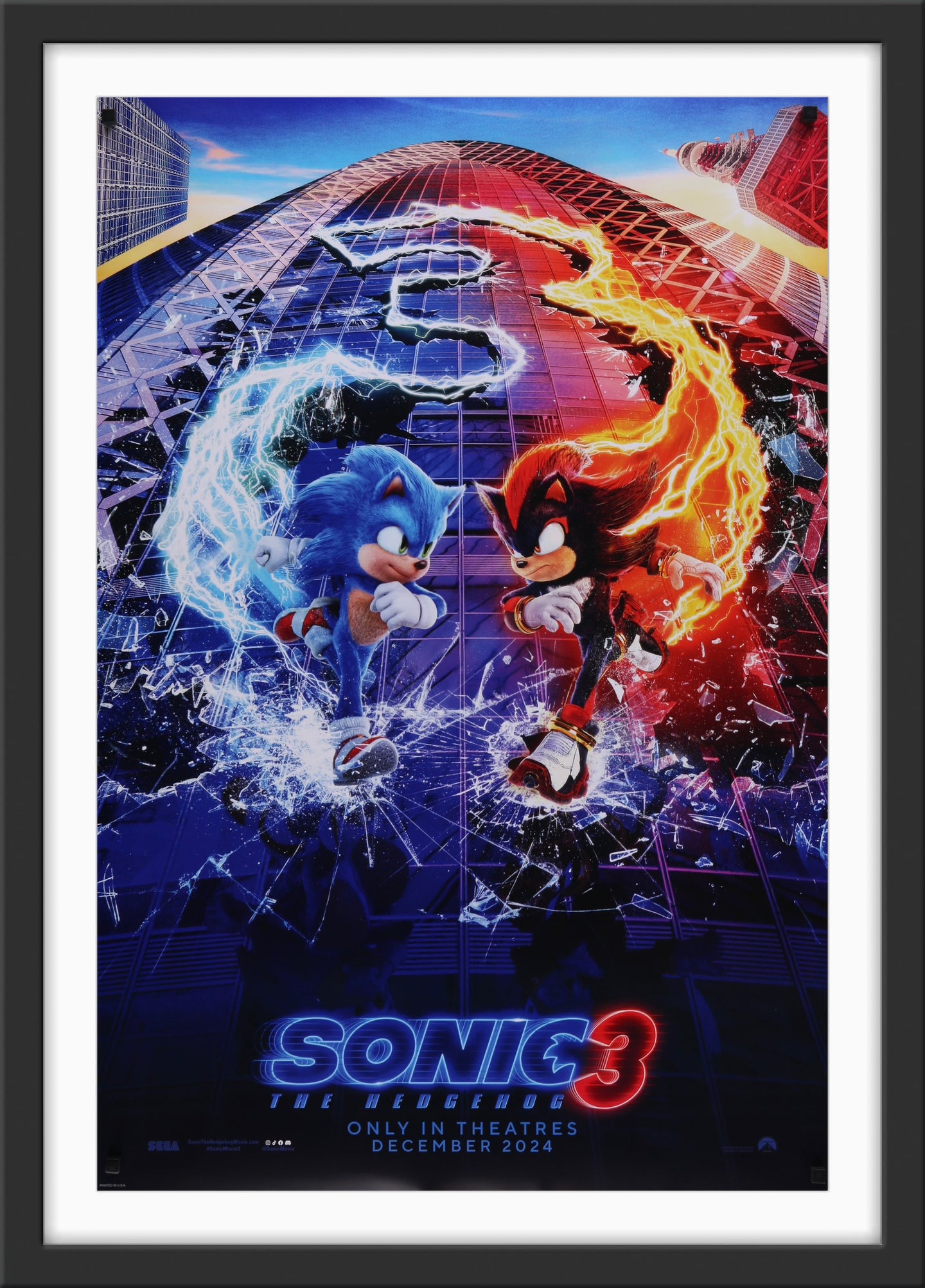 An original movie poster for the SEGA film Sonic the Hedgehog 3