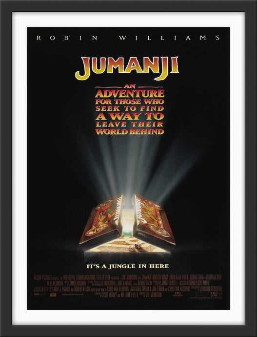 An original movie poster for the Robin Williams film Jumanji