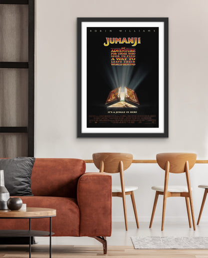 An original movie poster for the Robin Williams film Jumanji