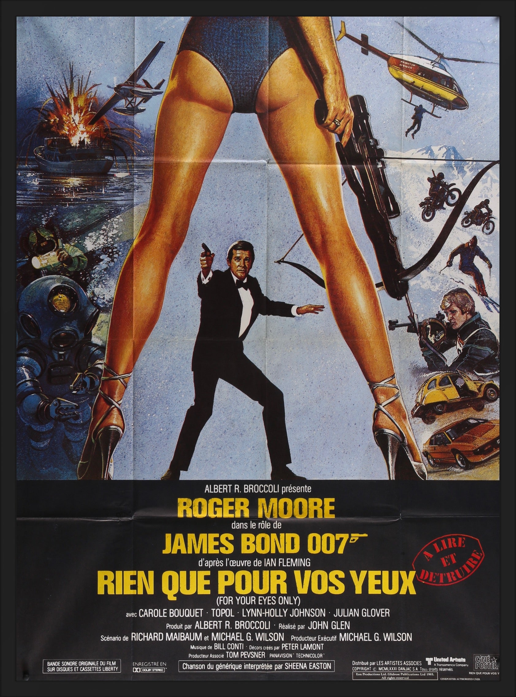 An original French grande movie poster for the James Bond film For Your Eyes Only