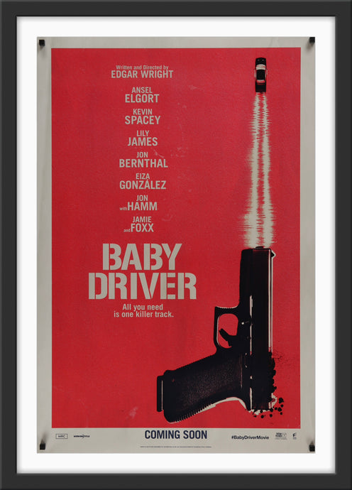 An original movie poster for the Edgar Wright film Baby Driver