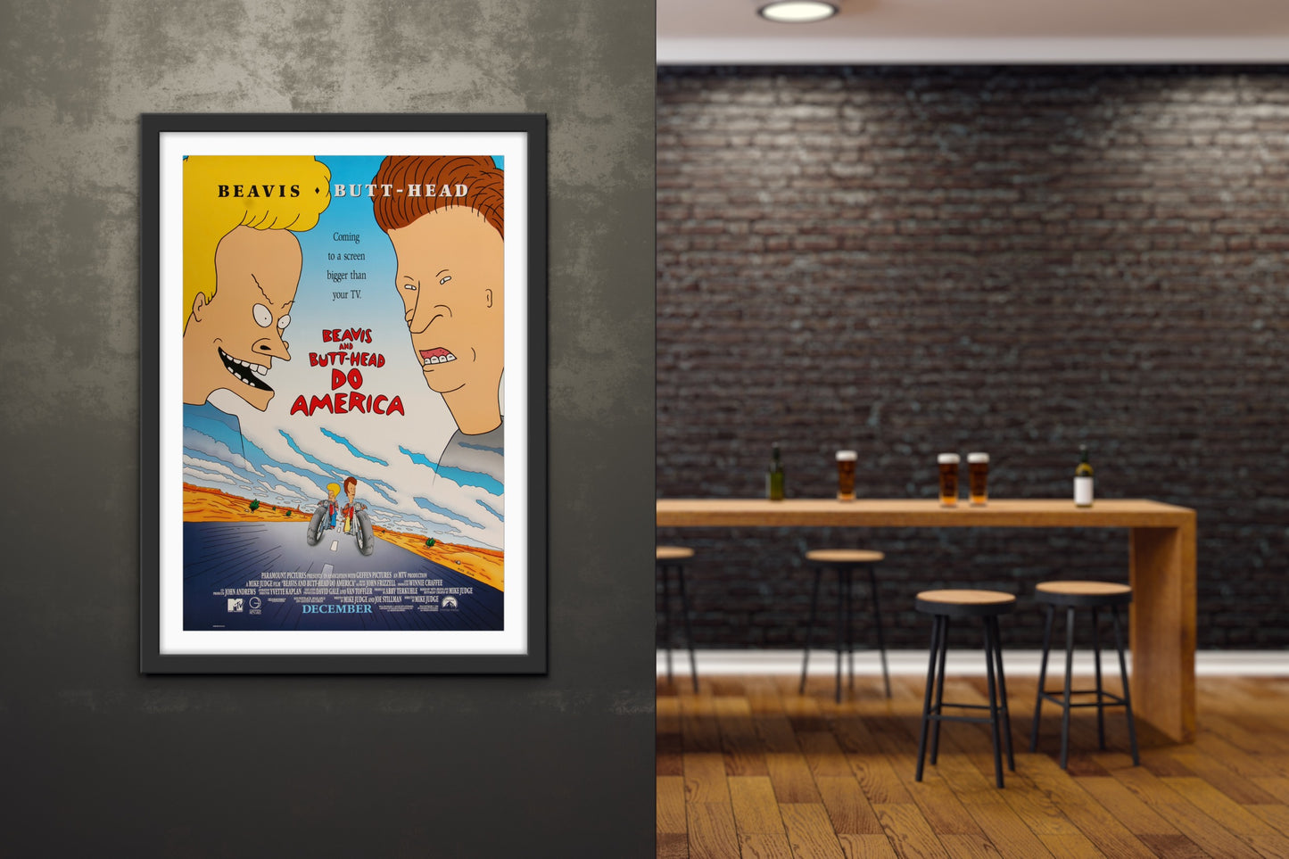 An original movie poster for the animated film Beavis and Butt-head Do America