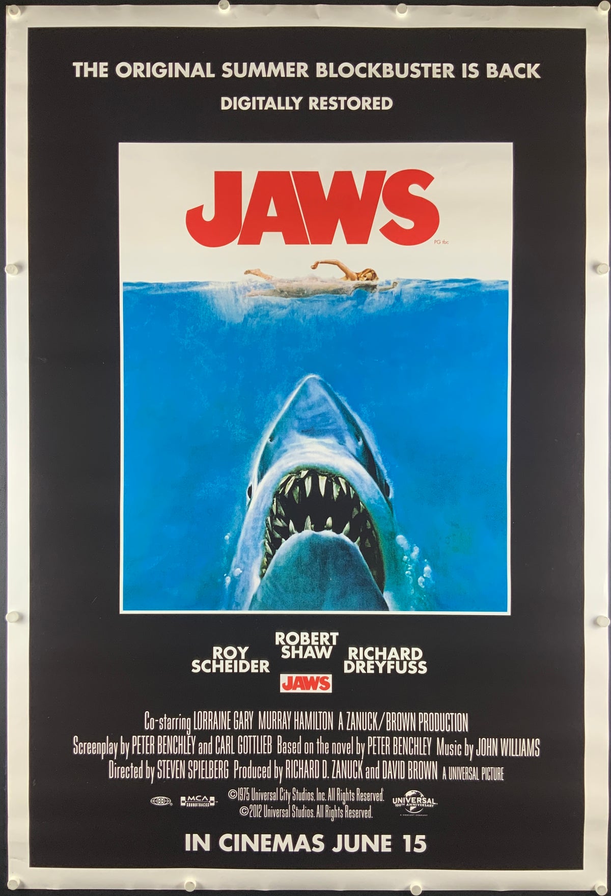 An original movie poster for the film Jaws