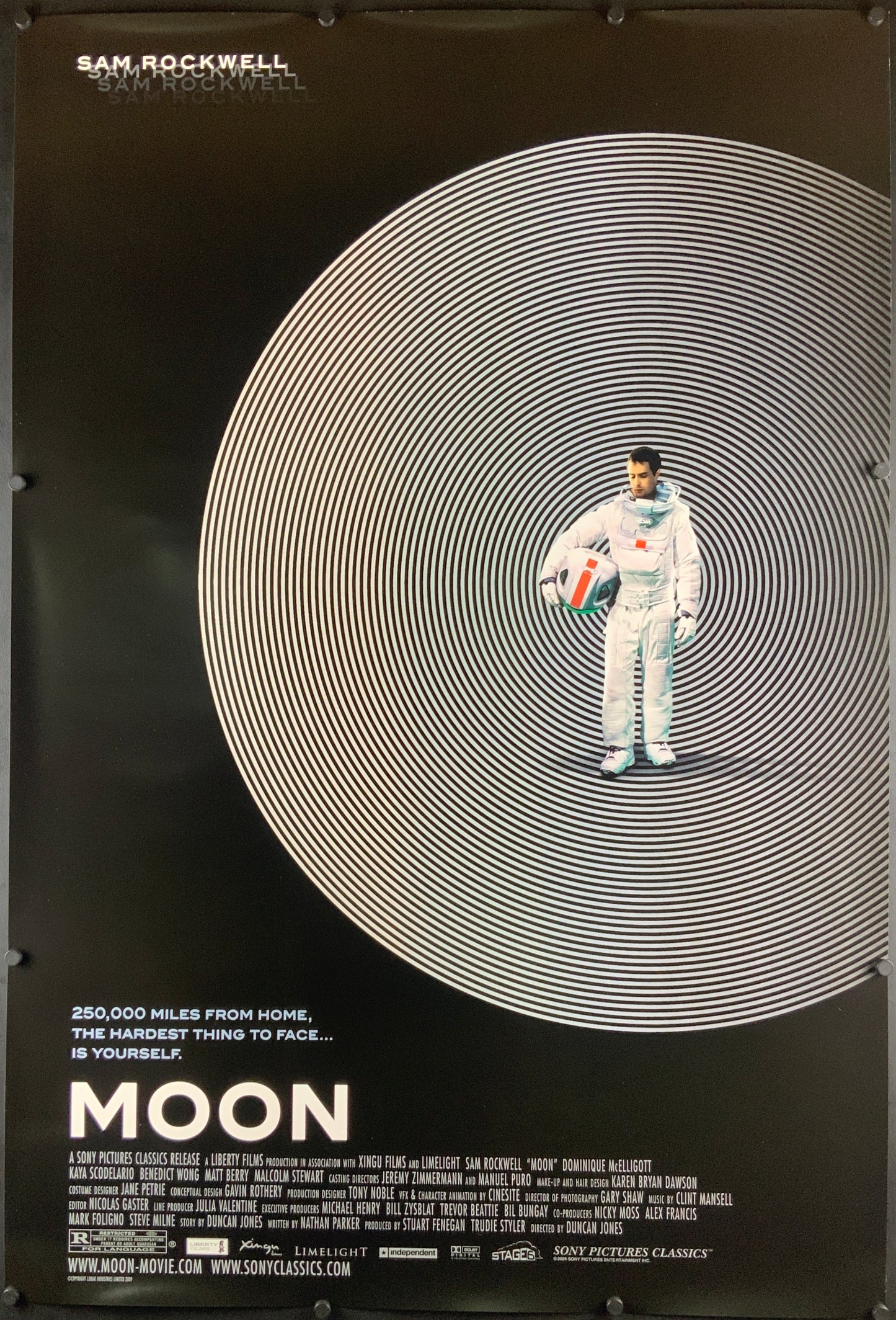 An original movie poster for the Duncan Jones film Moon