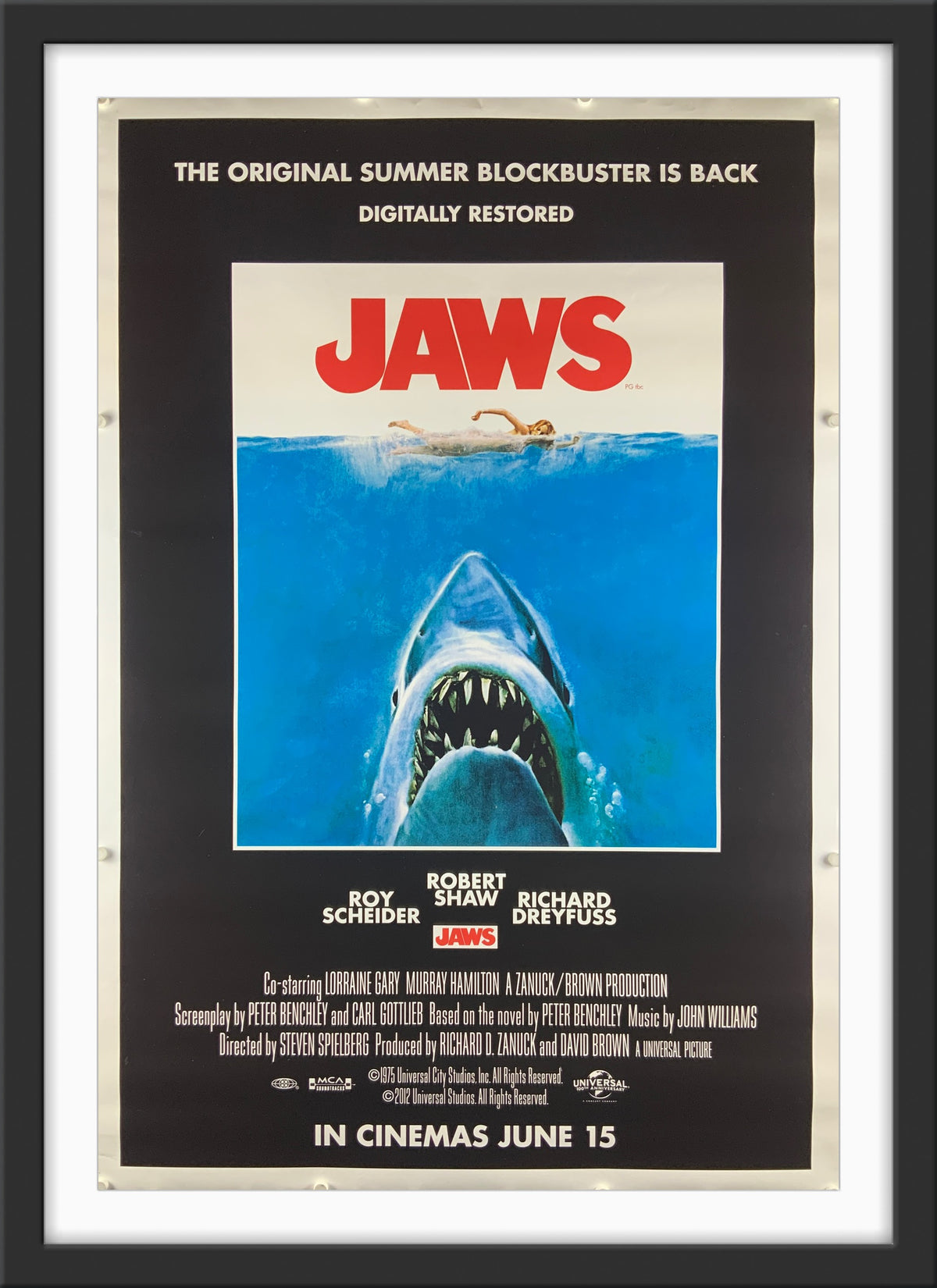 An original movie poster for the film Jaws