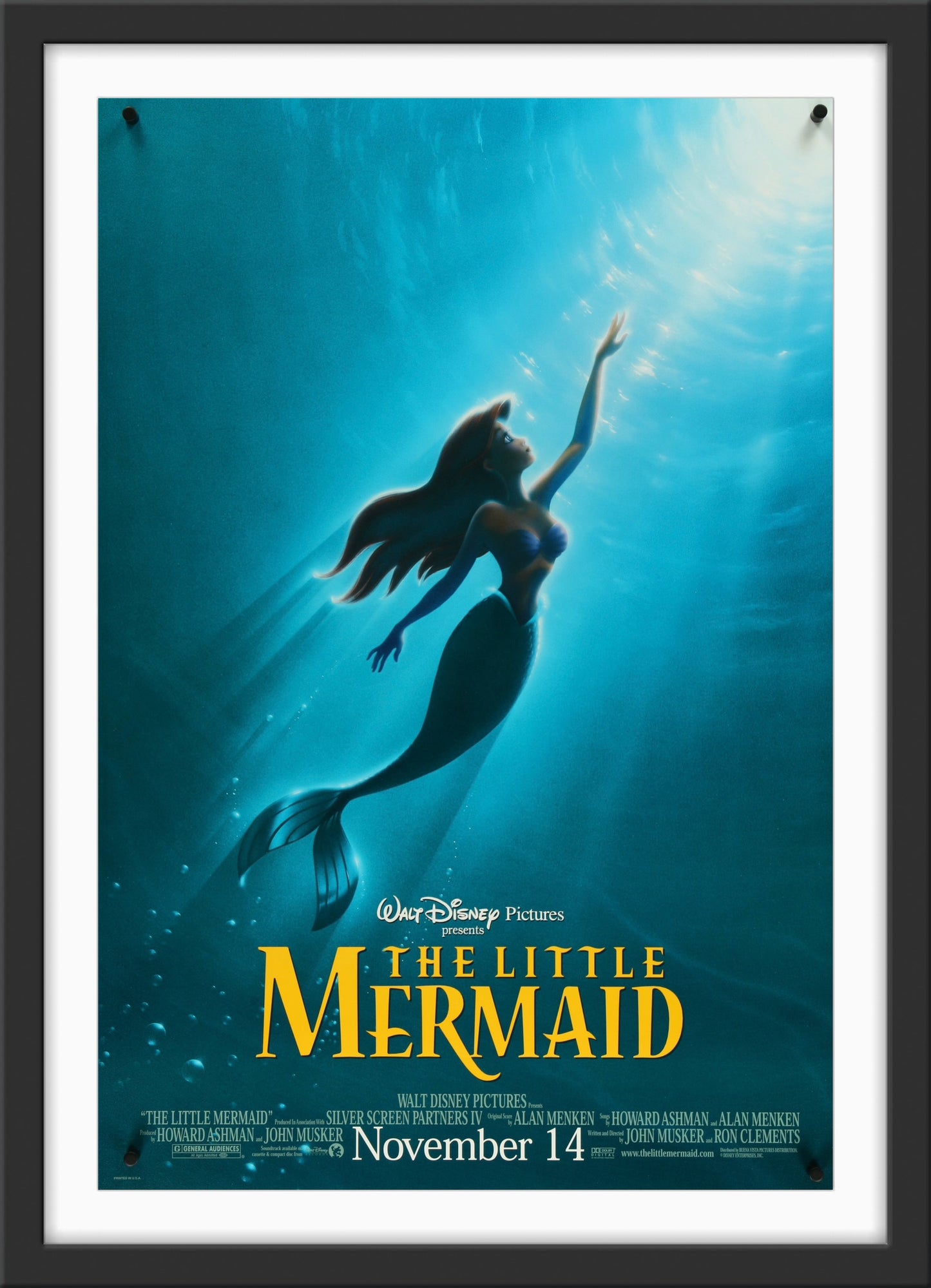 An original movie poster with artwork by John Alvin for the Disney film The Little Mermaid