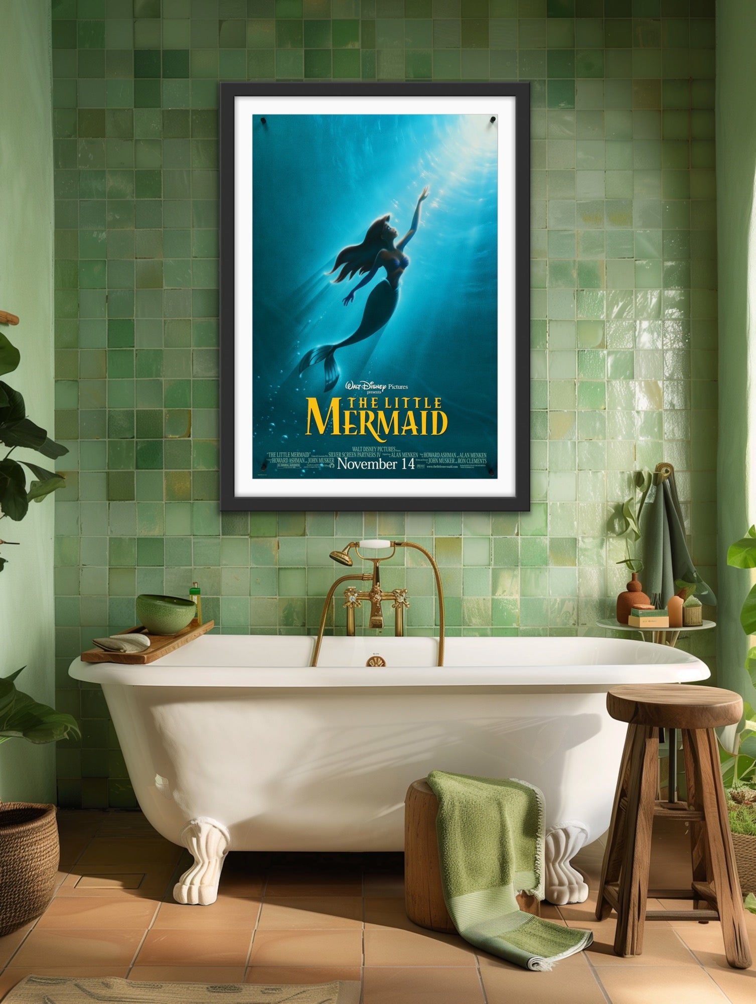 An original movie poster with artwork by John Alvin for the Disney film The Little Mermaid