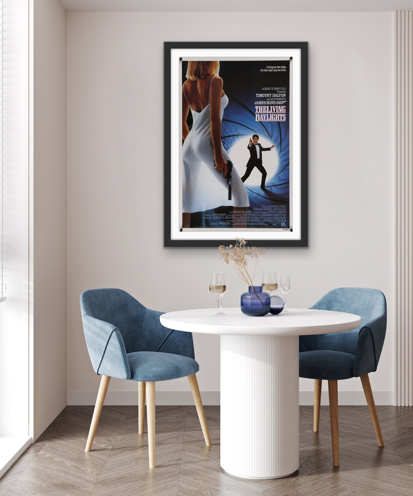 An original movie poster for the James Bond film The Living Daylights