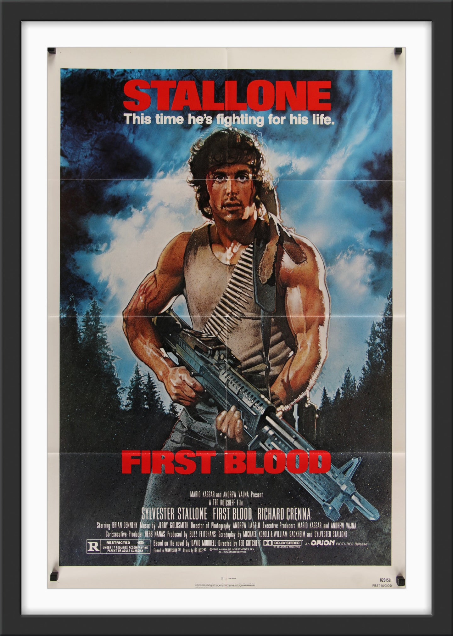 An original movie poster with artwork by Drew Struzan for the Sylvester Stallone film First Blood