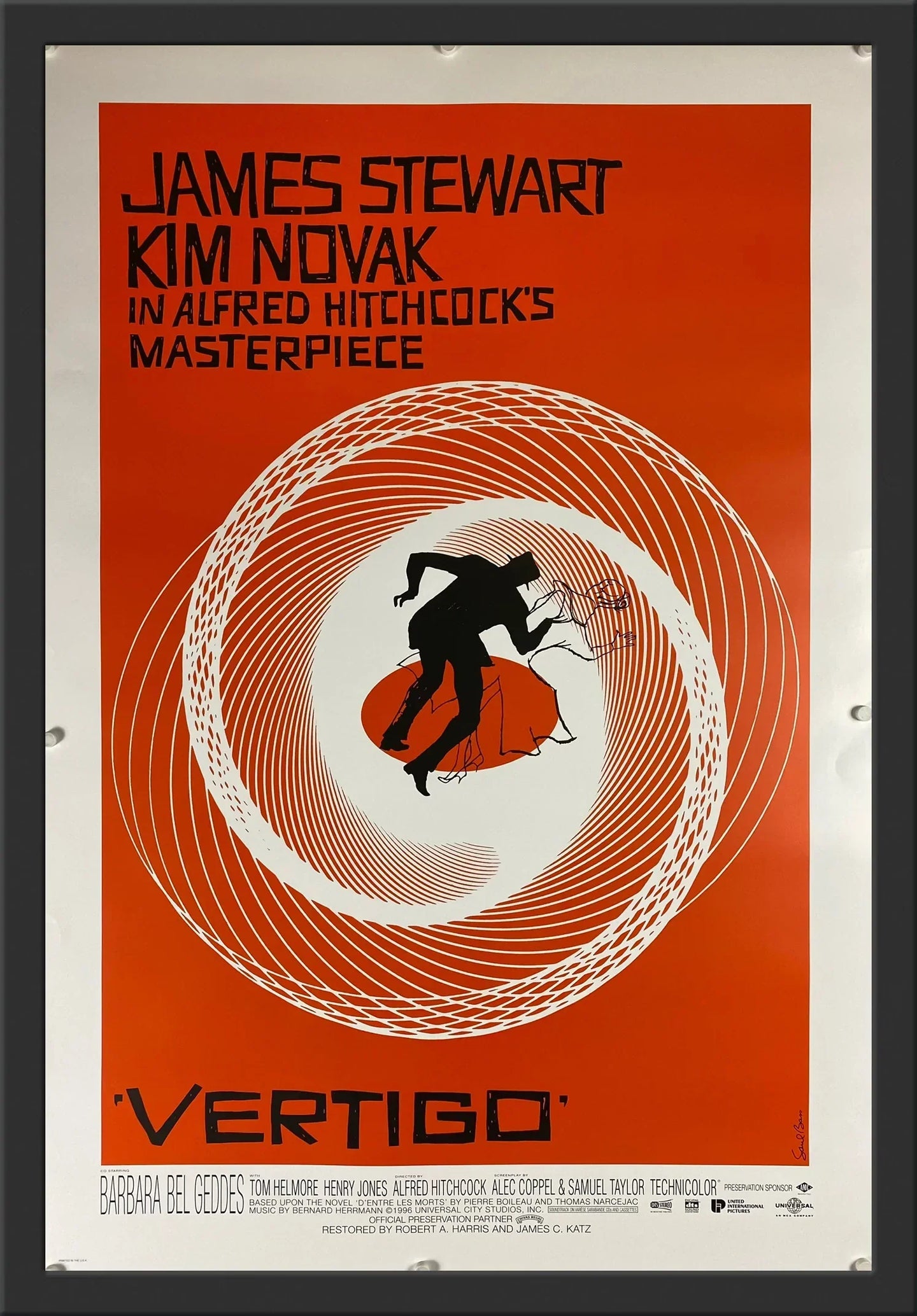 An original movie poster for the Alfred Hitchcock film Vertigo