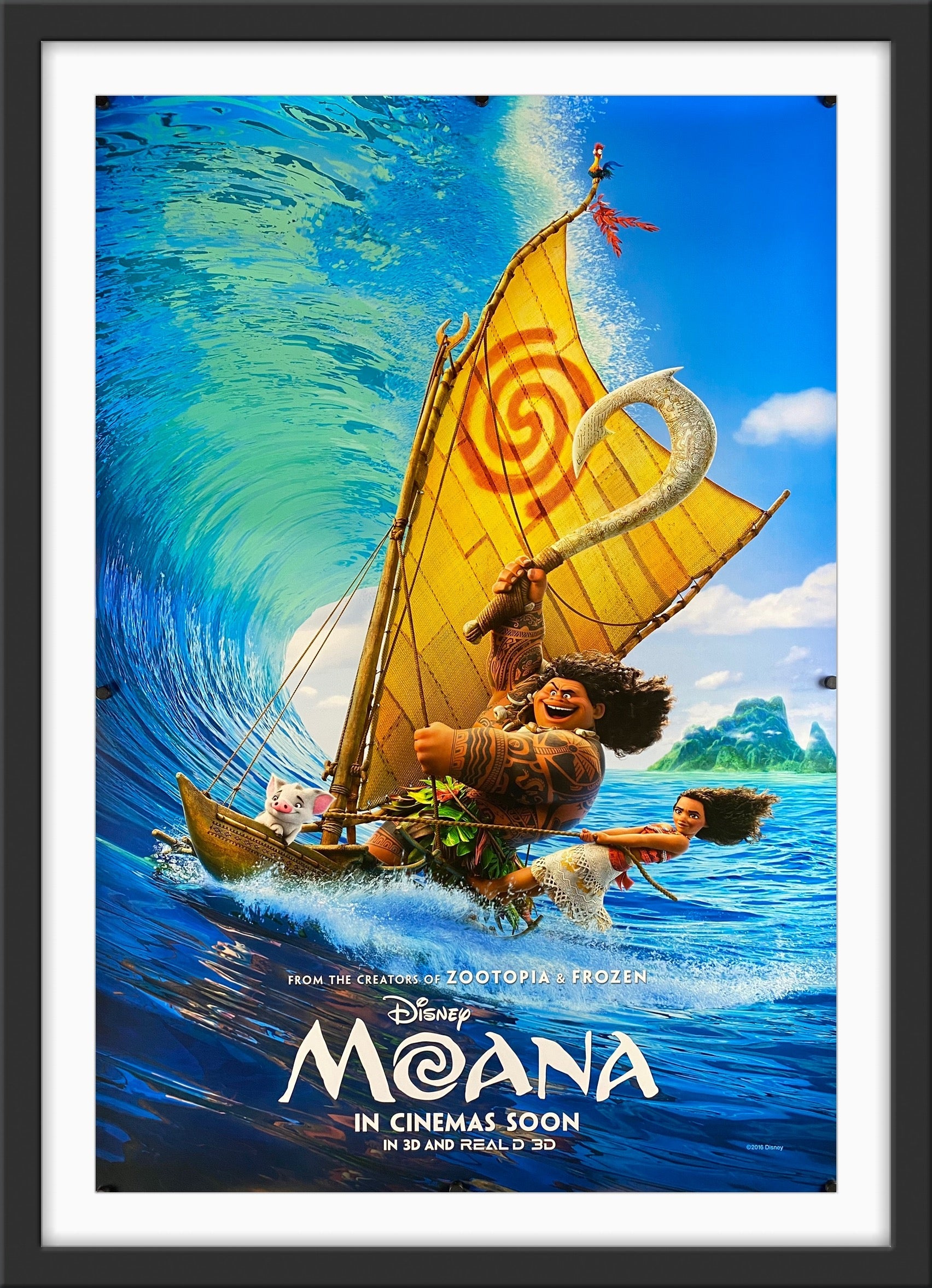An original movie poster for the Disney film Moana