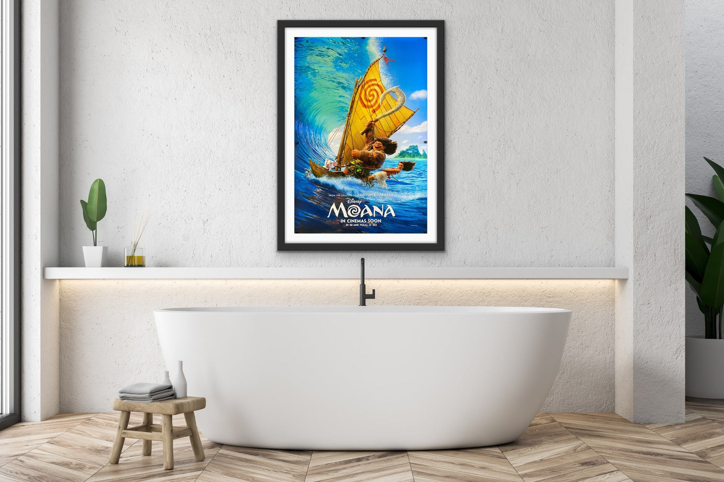 An original movie poster for the Disney film Moana