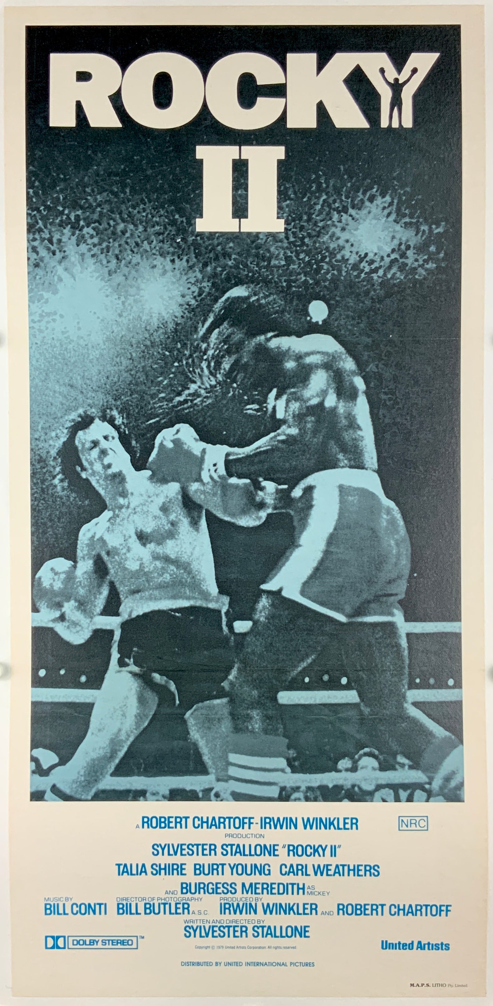 An original trio of original movie posters for the films Rocky, Rocky 2 and Rocky 3