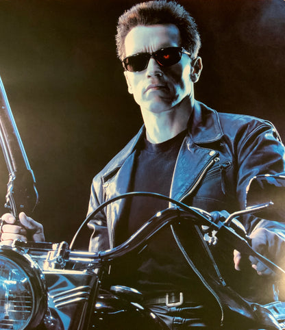An original movie poster for the Arnold Schwarzenegger, James Cameron film Terminator 2 Judgment Day.