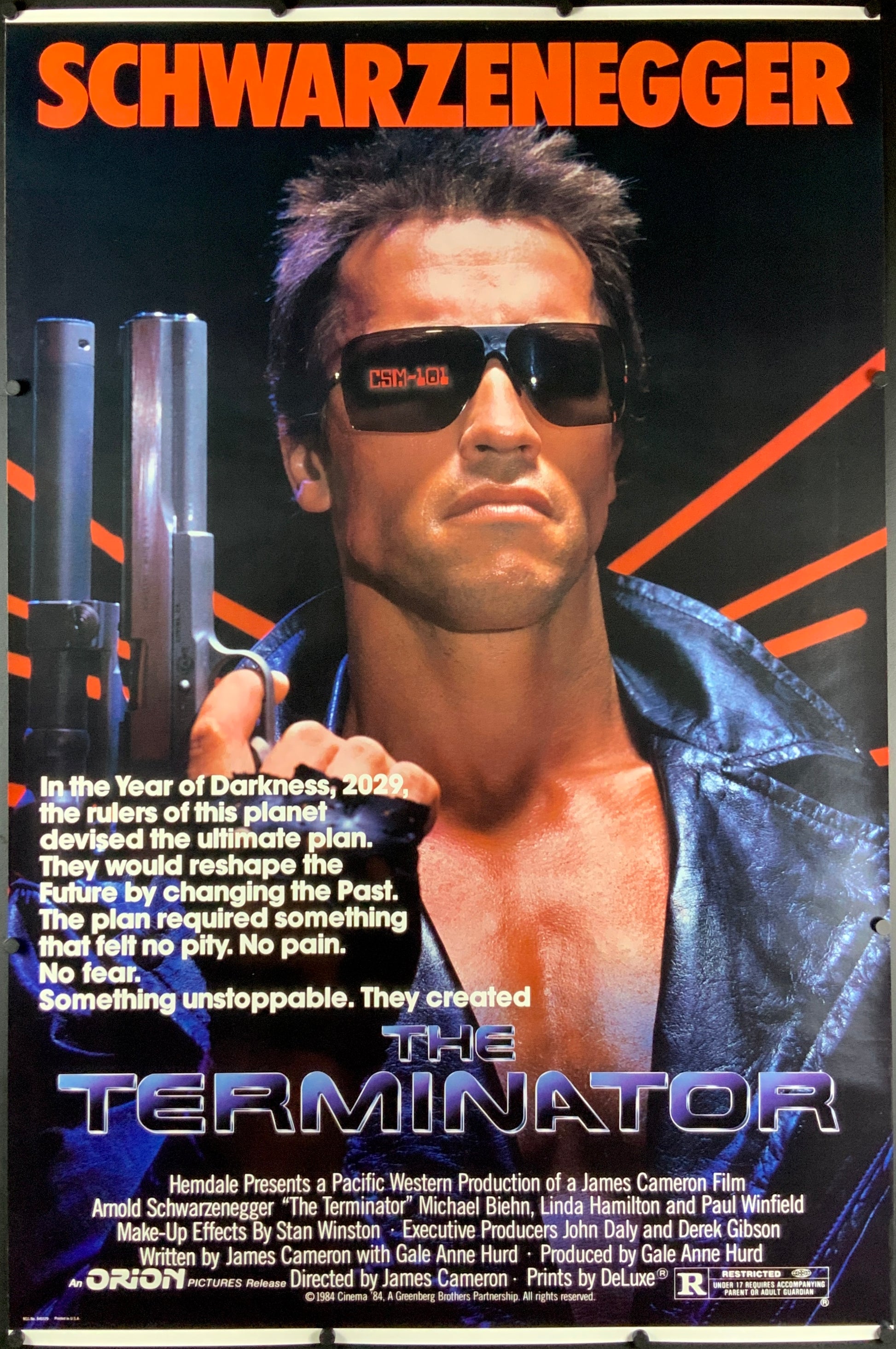An original movie poster for the James Comeron film The Terminator