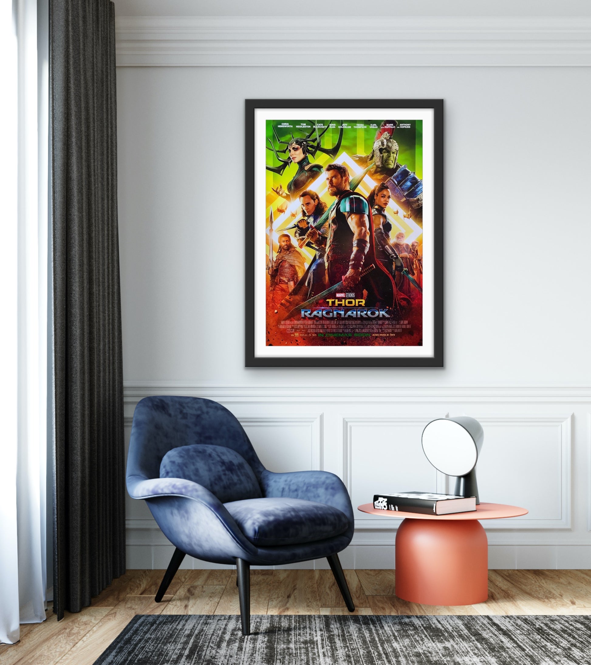 An original movie poster for the Marvel MCU film Thor Ragnarok