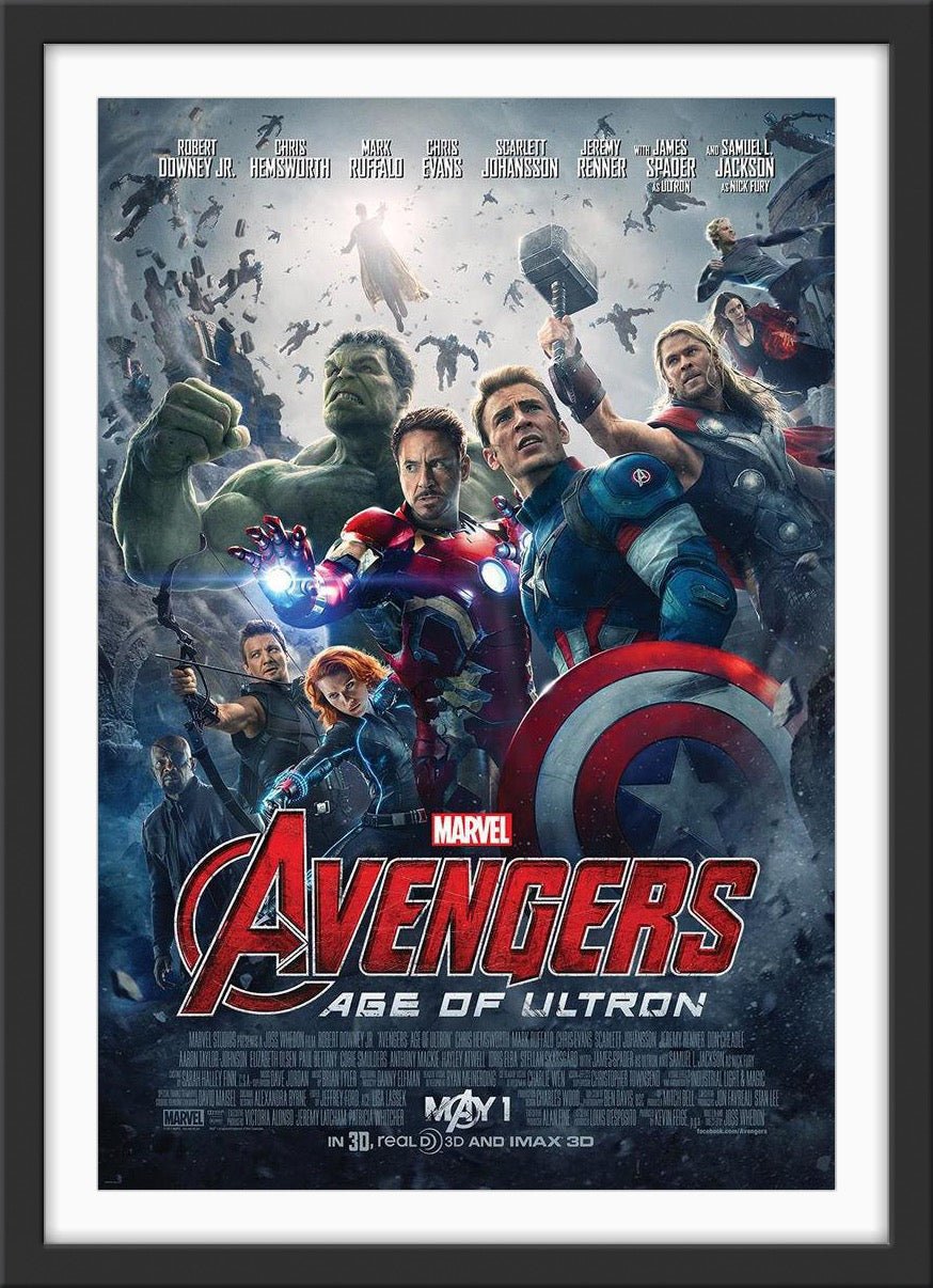 An original movie poster for the Marvel MCU film Avengers Age of Ultron