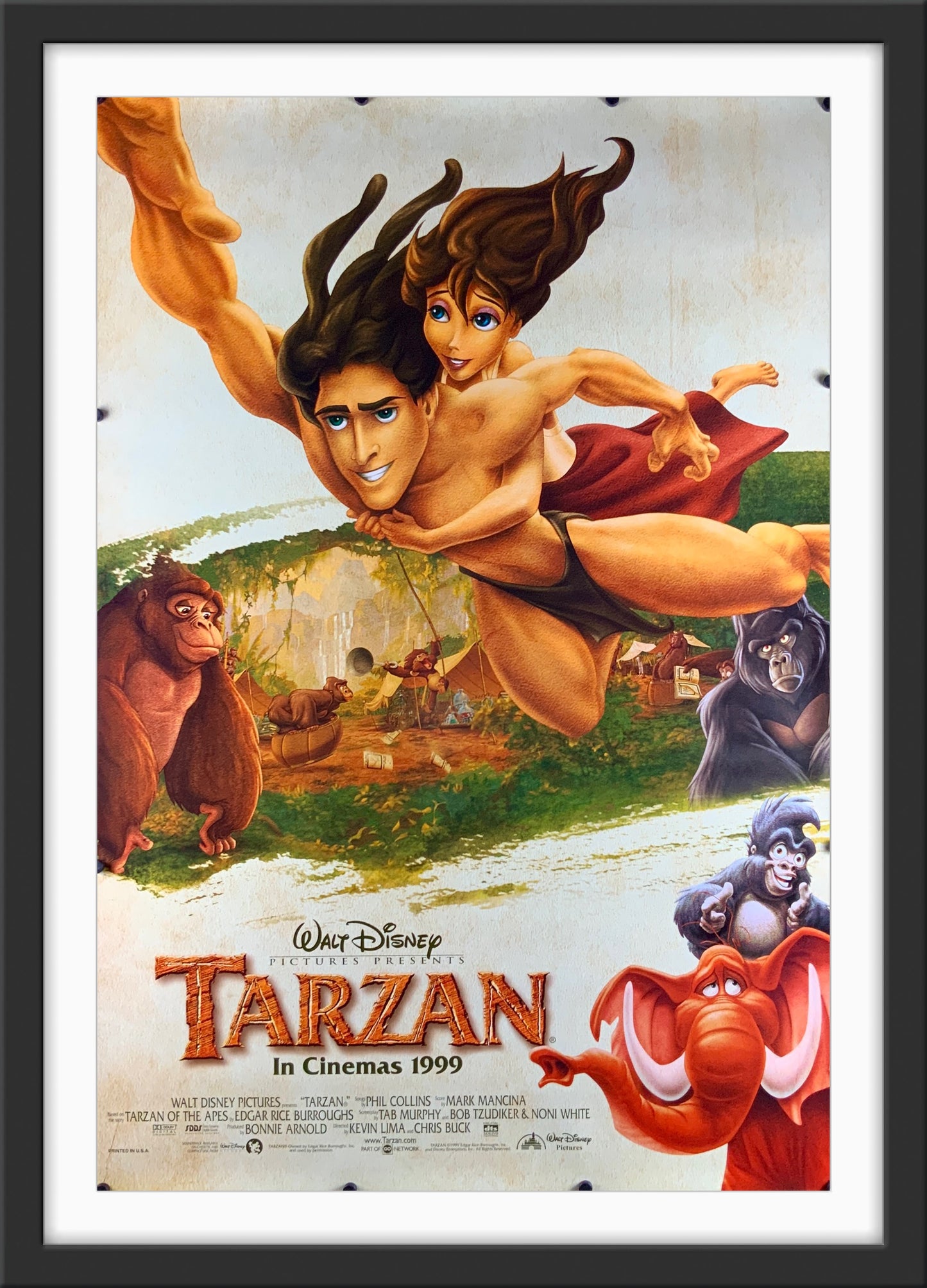 An original movie poster for the animated Disney film Tarzan