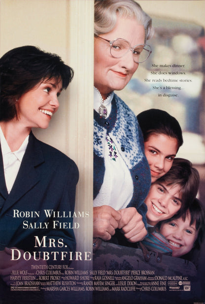 An original movie poster for the Robin Williams comedy Mrs Doubtfire