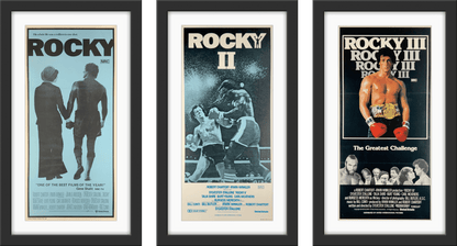An original trio of original movie posters for the films Rocky, Rocky 2 and Rocky 3