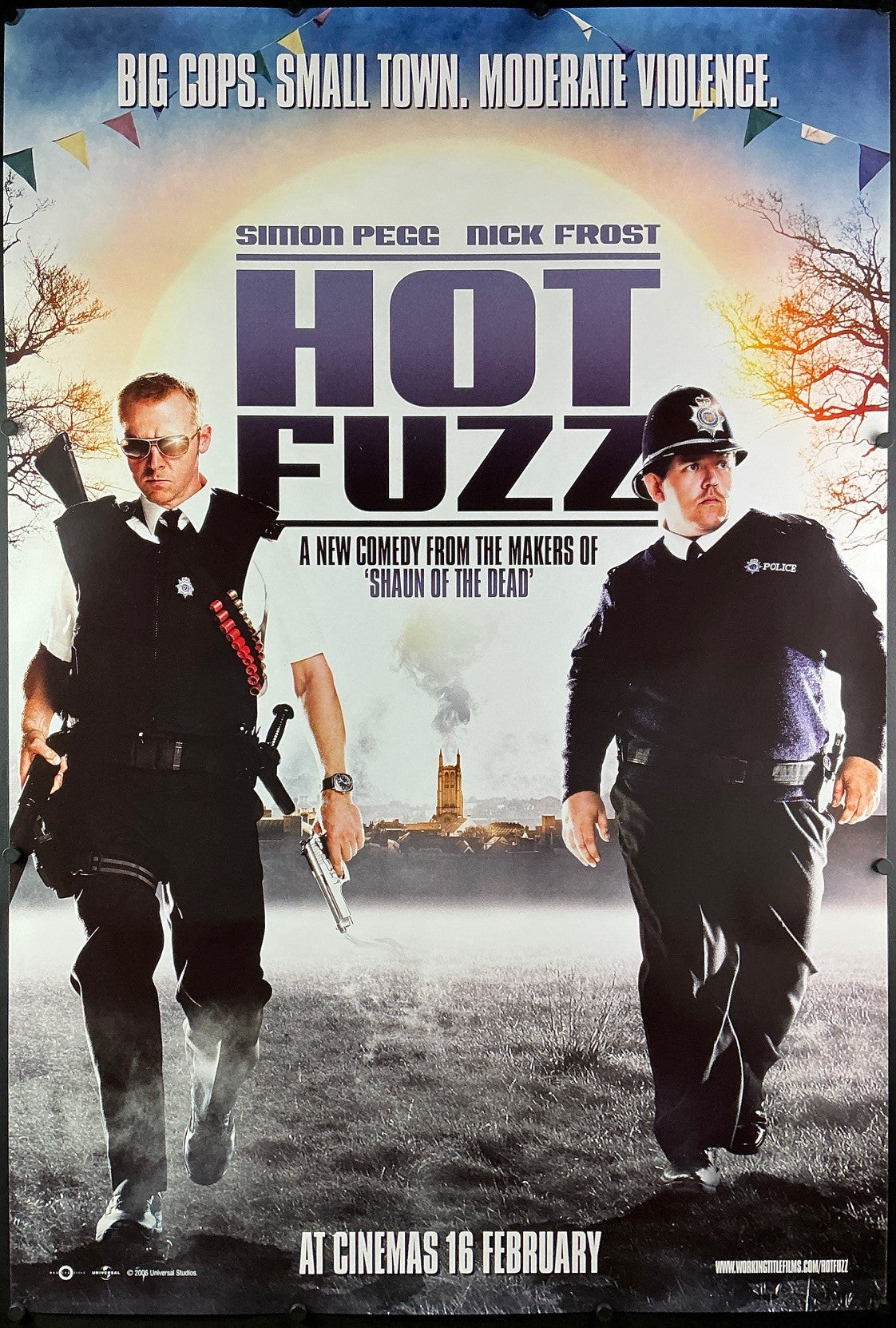 An original movie poster for the Edgar Wright movie Hot Fuzz