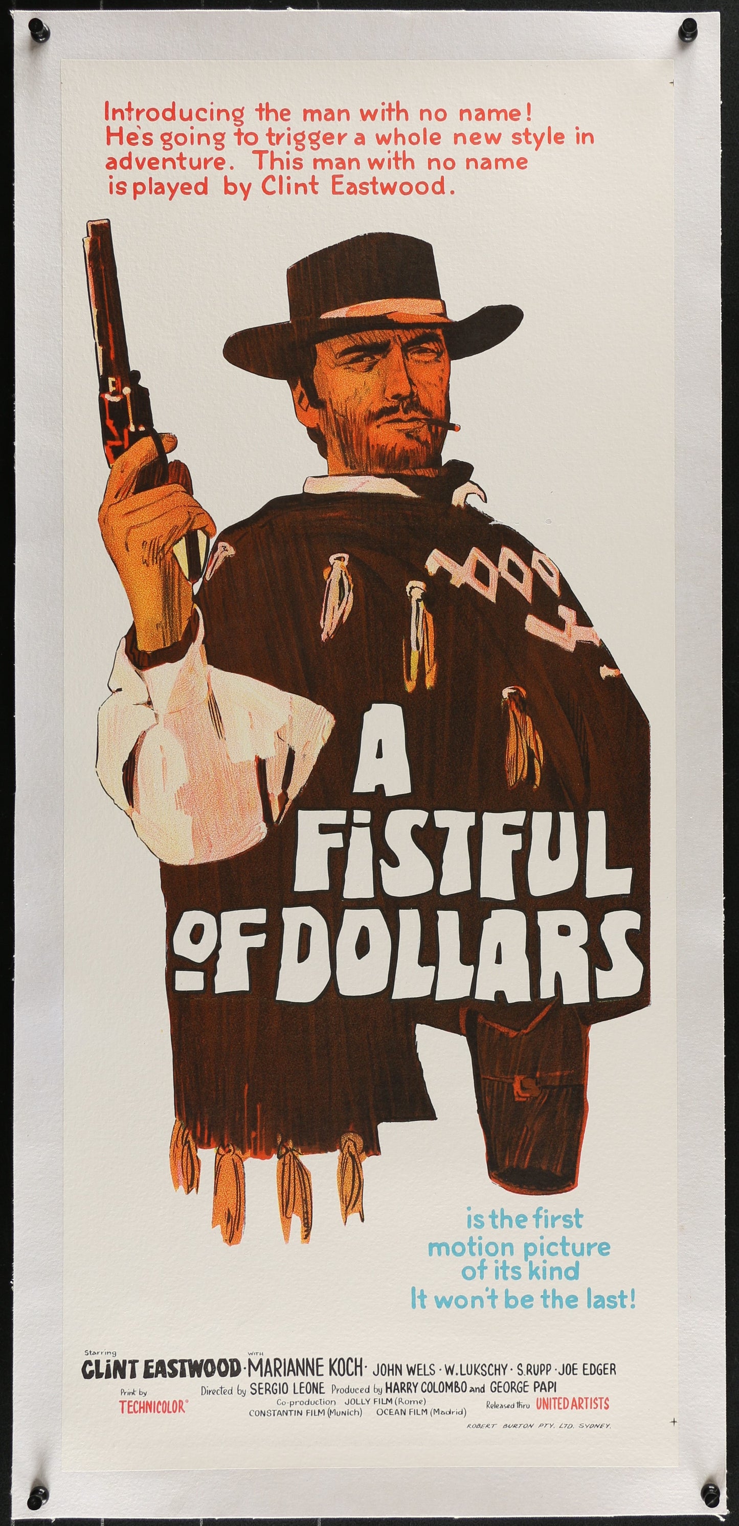 An original movie poster for the film A Fistful of Dollars