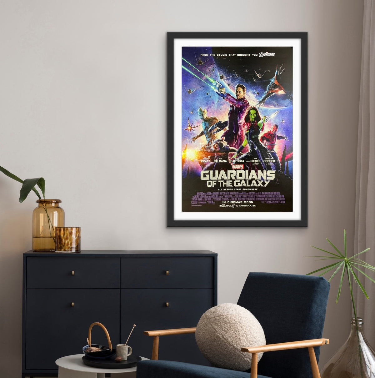 An original movie poster for the Marvel film Guardians of the Galaxy
