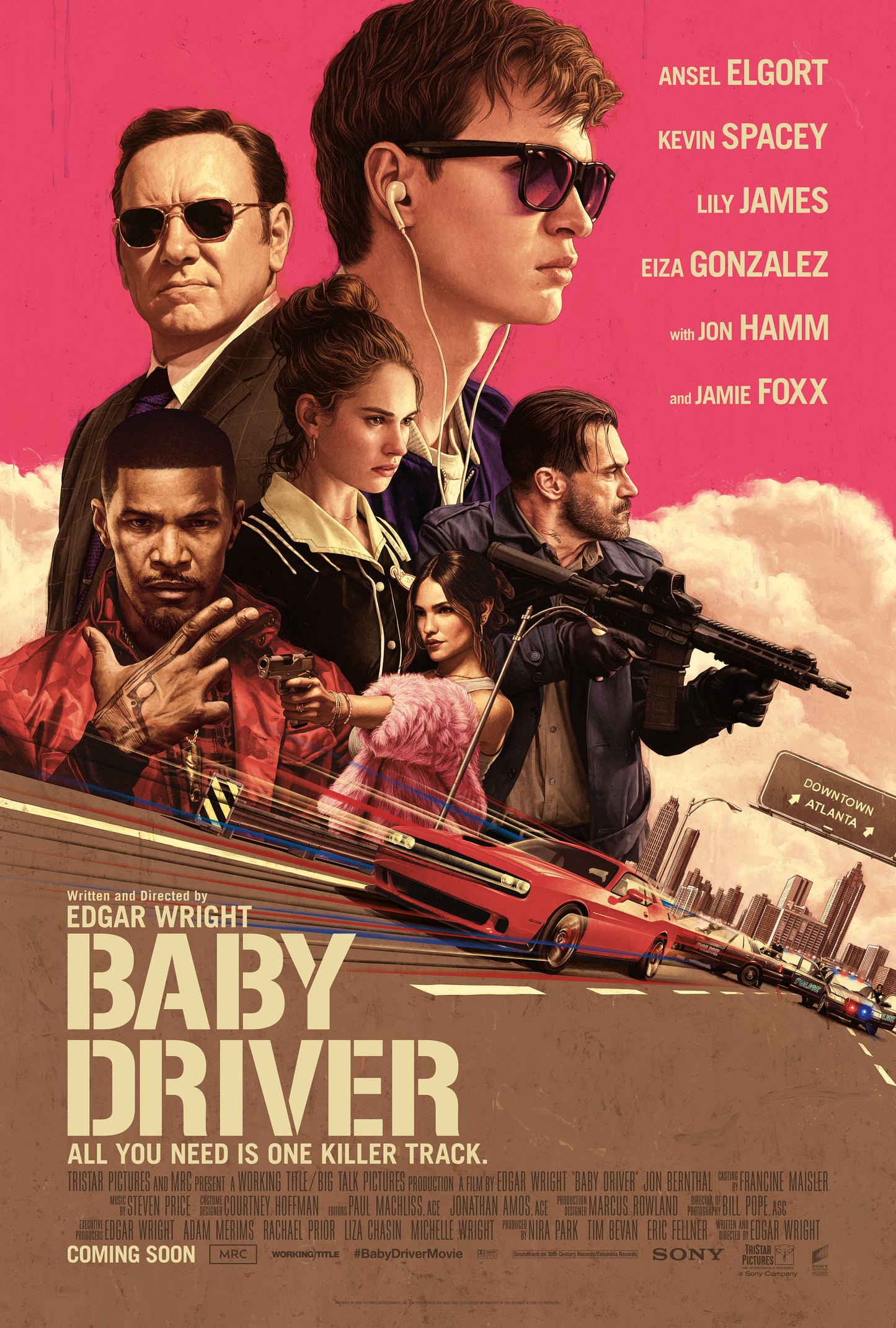 An original movie poster for the film Baby Driver with art by Rory Kurtz