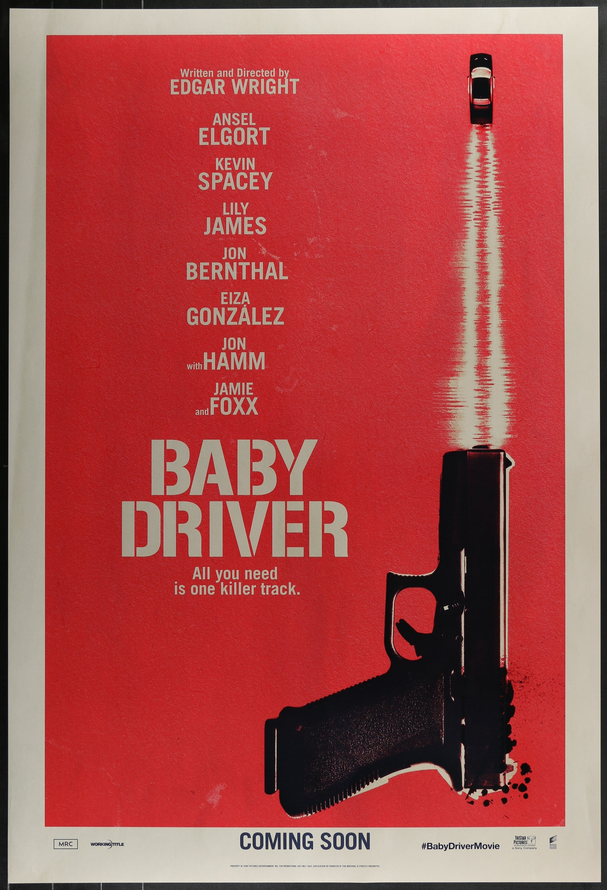 An original movie poster for the Edgar Wright film Baby Driver