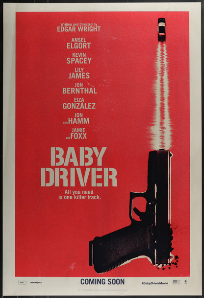An original movie poster for the Edgar Wright film Baby Driver