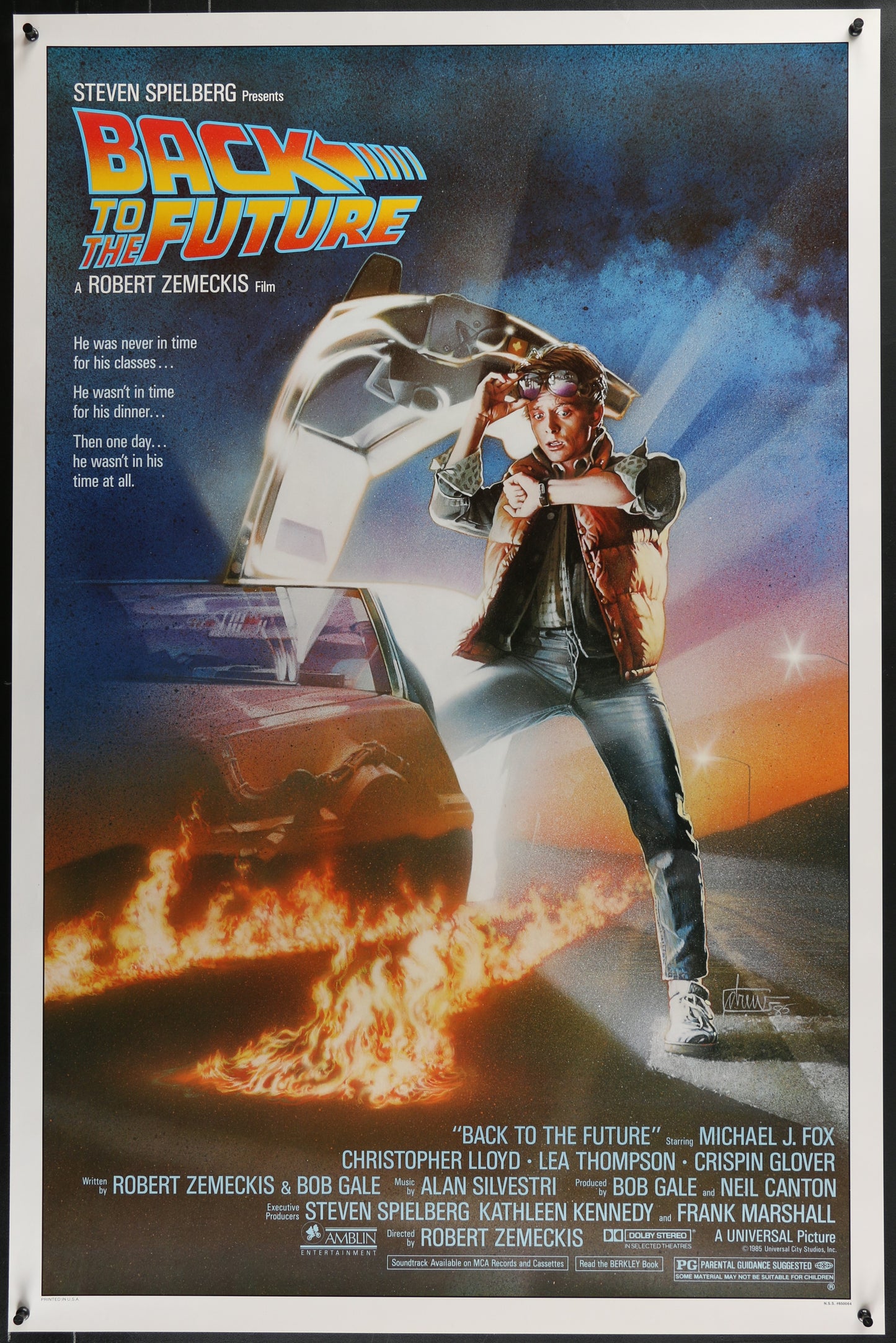 An original movie poster for the film Back To The Future