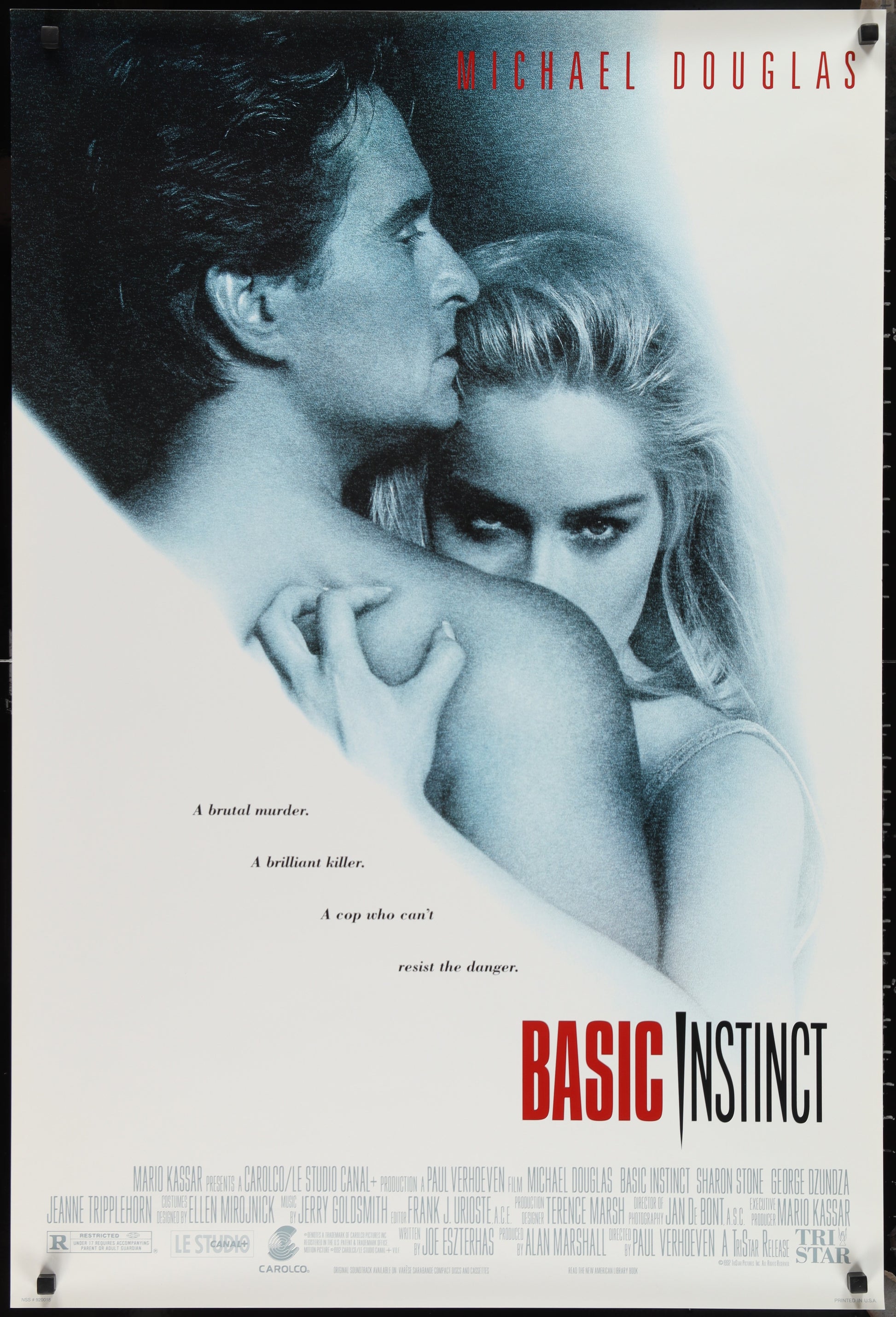 An original movie poster for the film Basic Instinct