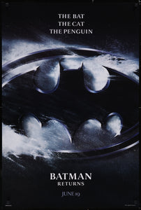 An original teaser one sheet movie poster for the film Batman Returns