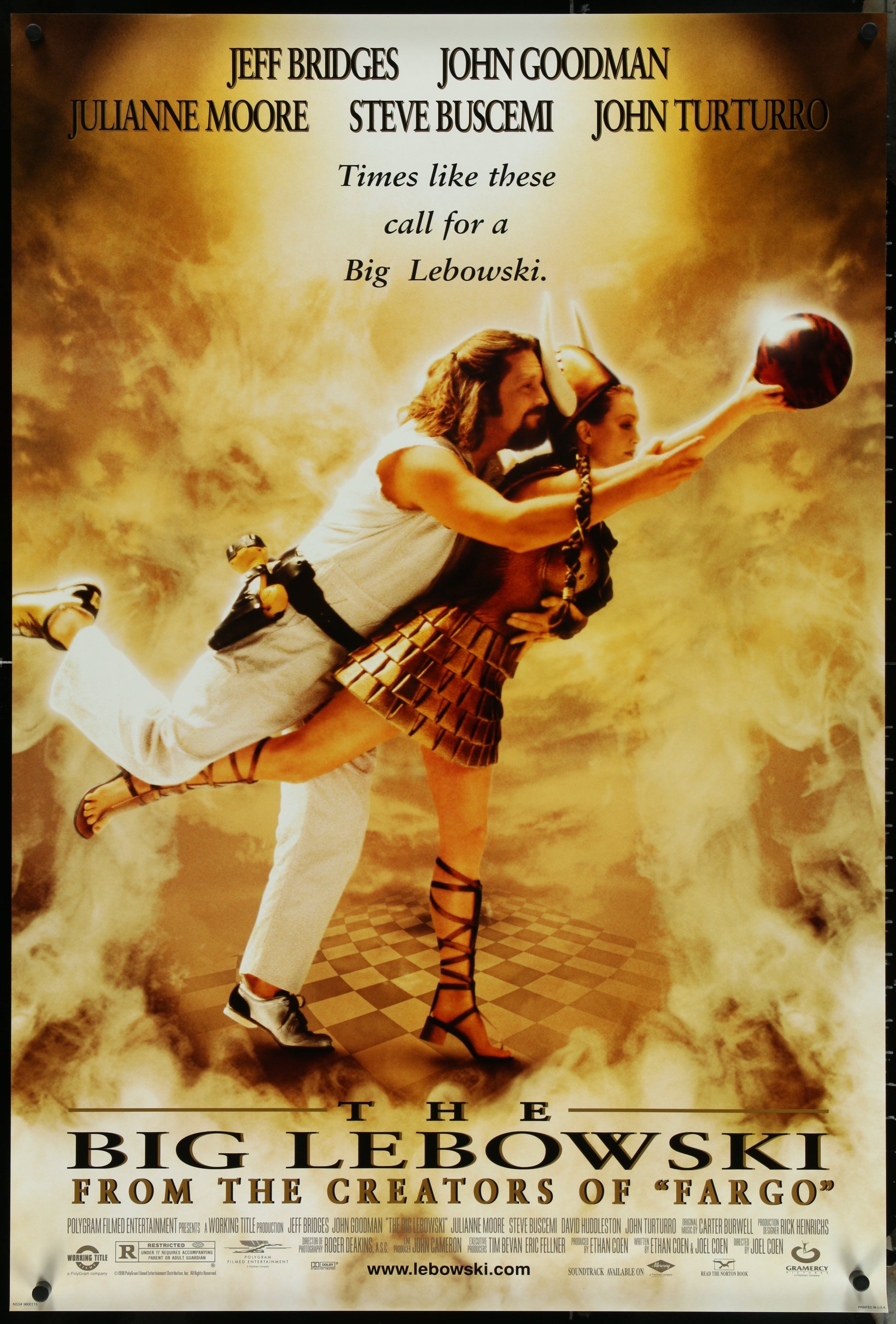 An original movie poster for the Coen Brothers film The Big Lebowski