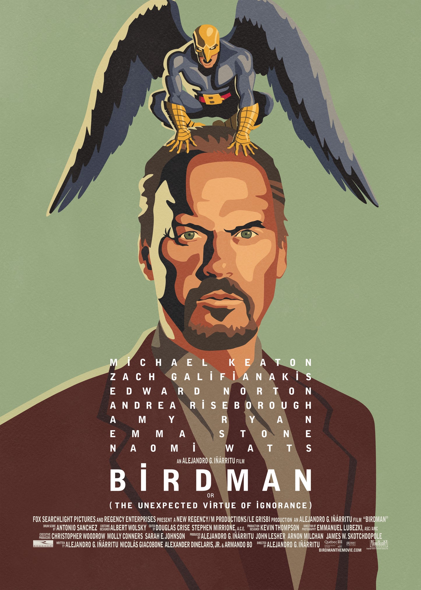 An original movie poster for the Michael Keaton film Birdman or (The Unexpected Virtue of Ignorance)
