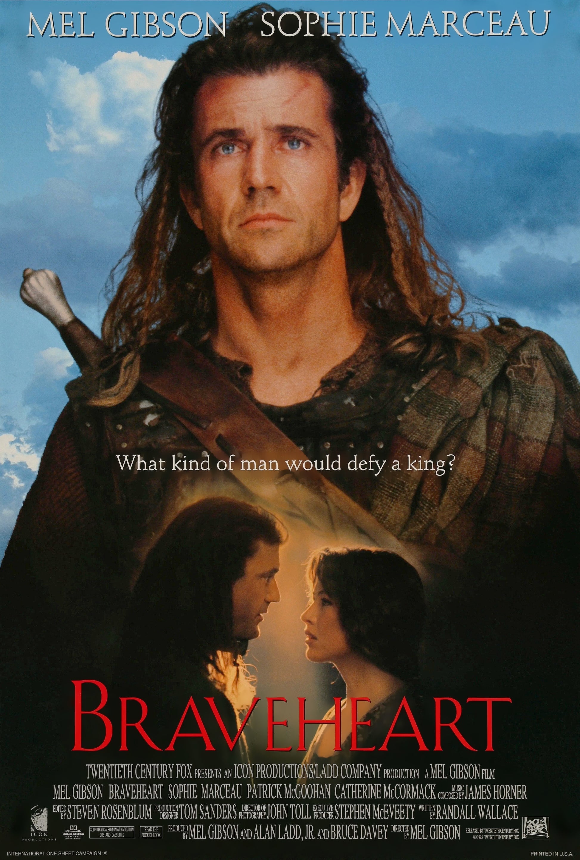 An original movie poster for the Mel Gibson film Braveheart