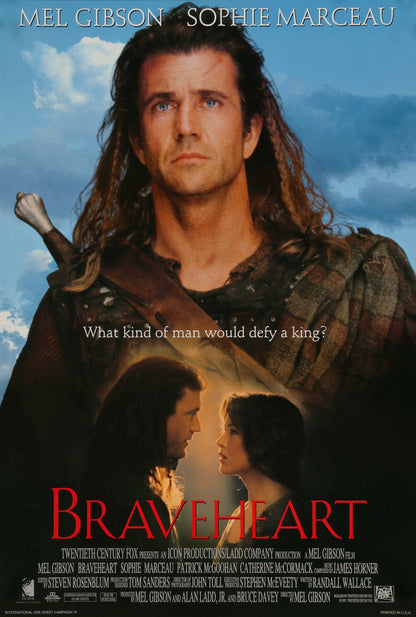 An original movie poster for the Mel Gibson film Braveheart