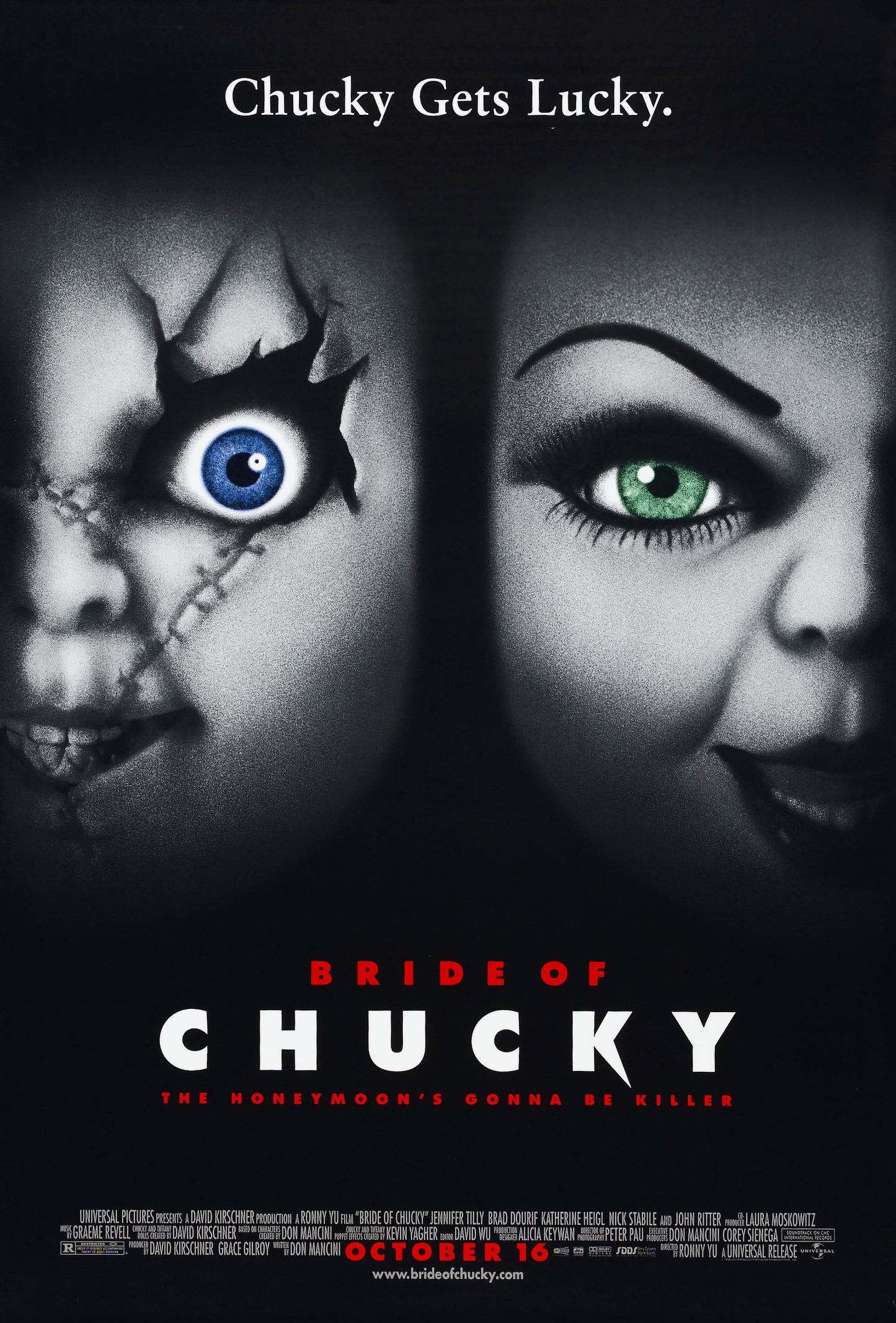 An original movie poster for the film Bride of Chucky (Child's Play 4)