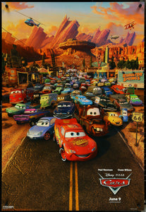 An original movie poster for the Pixar film Cars