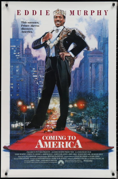 An original movie poster for the Eddie Murphy film Coming To America with artwork by Drew Struzan