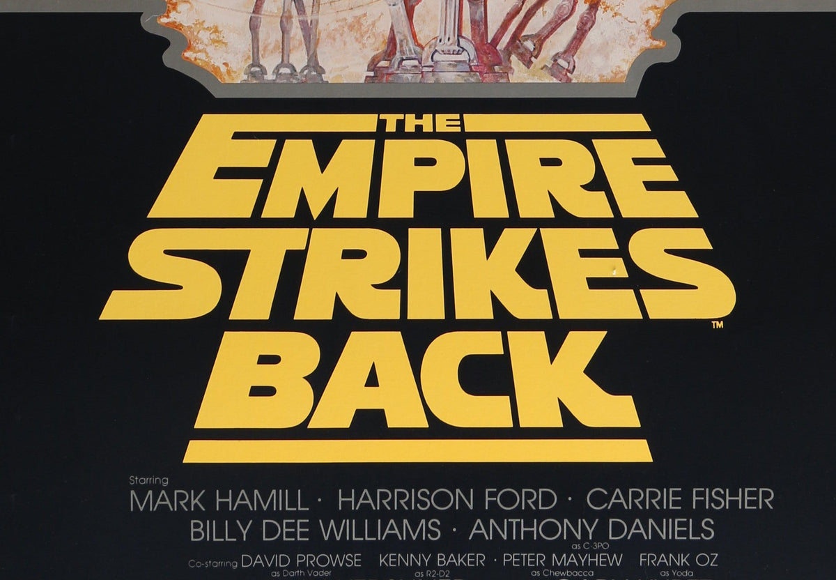 An original movie poster for the Star Wars film The Empire Strikes Back with artwork by Tom Jung