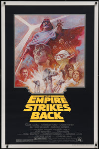 An original movie poster for the Star Wars film The Empire Strikes Back with artwork by Tom Jung