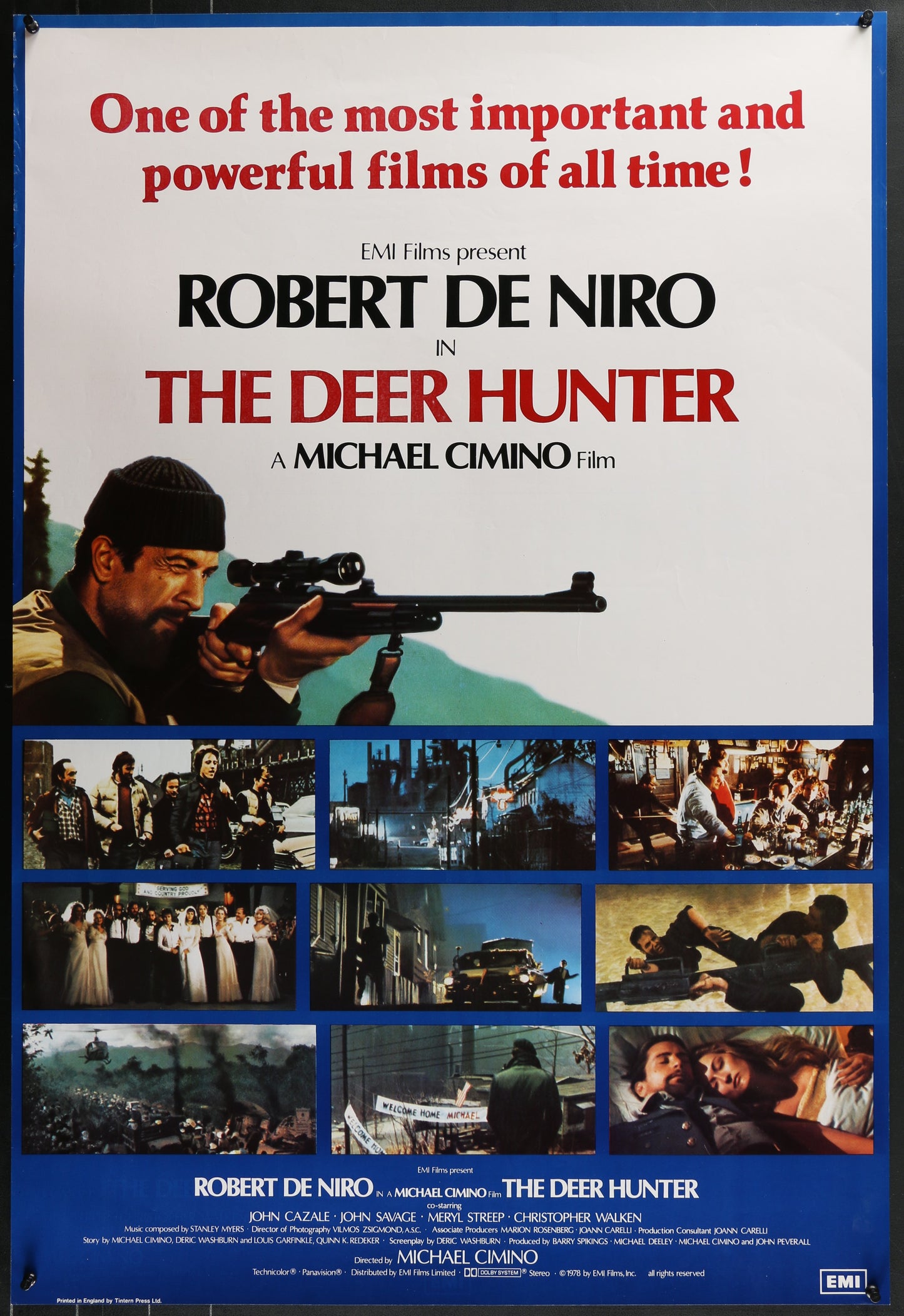 An original movie poster for the film The Deer Hunter